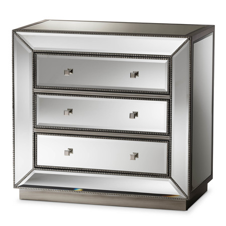 BAXTON STUDIO Edeline Hollywood Regency Glamour Style Mirrored 3-Drawer Chest 136-7485